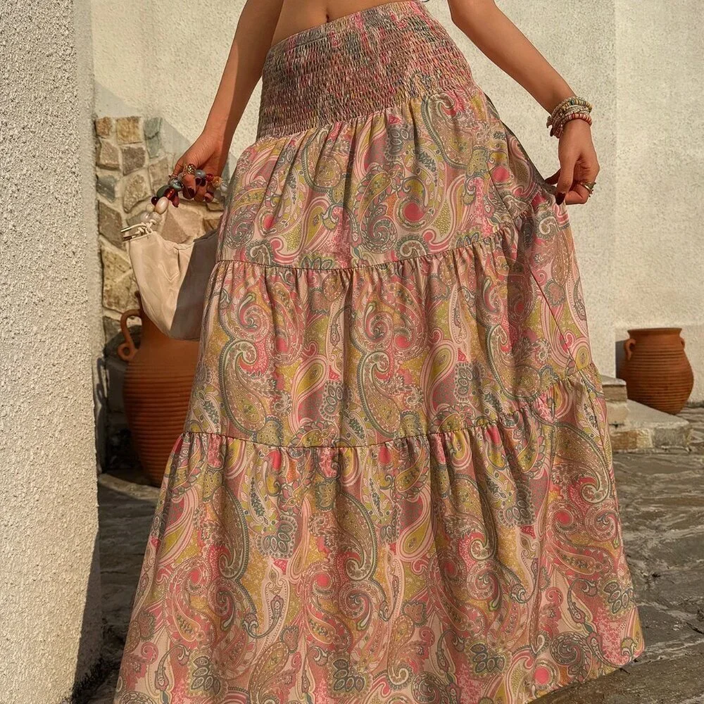 Mint Green Boho Women's Bohemian Print Skirt